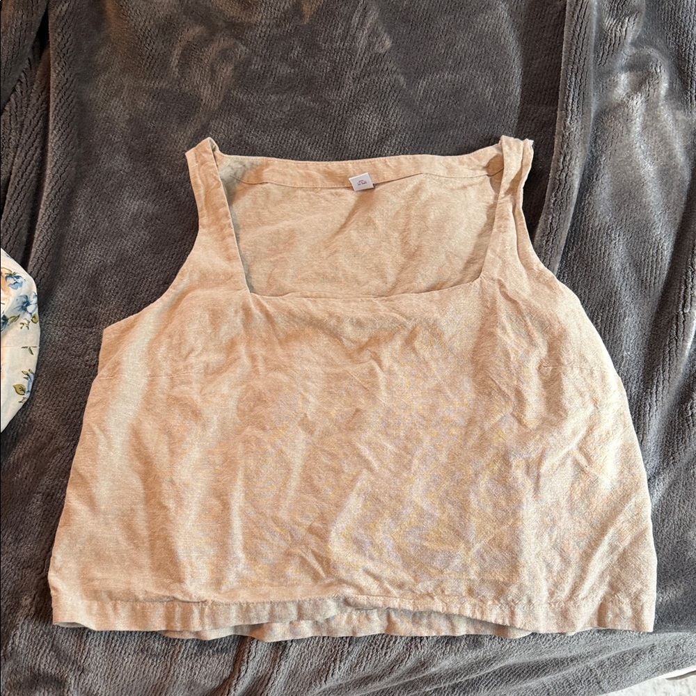 Old Navy Beige Square-Neck Linen-Blend Tank Top